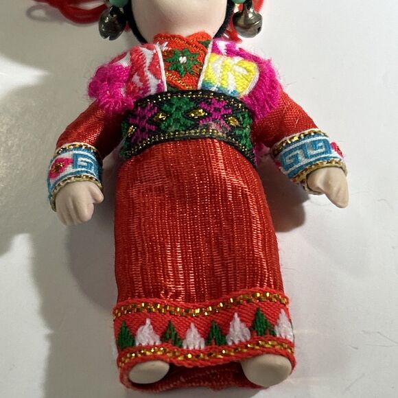Vintage Pair Of Porcelain Jointed Colorful Ethnic Doll Keychains 4" - READ - Picture 8 of 11